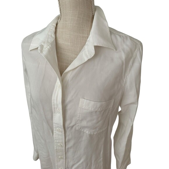 NWT Soft Surroundings White Tunic Button Front Shirt Blouse Roll Tab Sleeve S - Picture 2 of 7